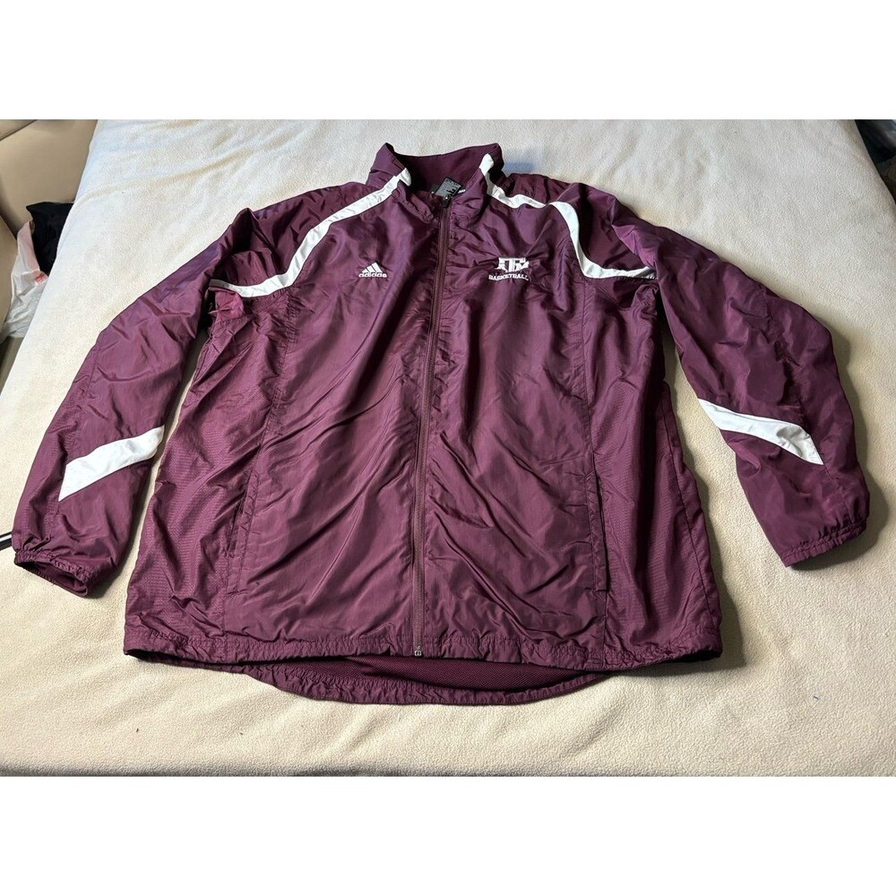 Texas AM Aggies Basketball Adidas Windbreaker Jacket Size 2Xl Maroon Full Zip